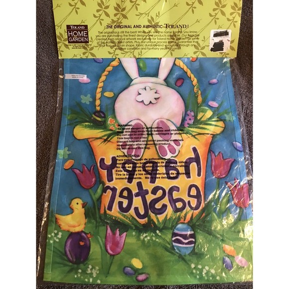 Happy Easter Garden Flag Bunny Rabbit Easter Basket Spring Eggs 12.5 x 18" - Picture 6 of 8